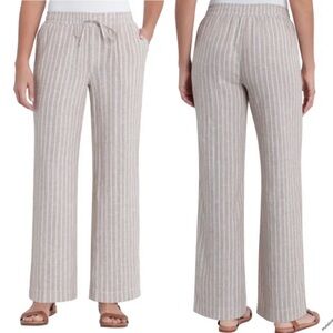Briggs Striped Linen Pants Tan Khaki Beige White Size Small